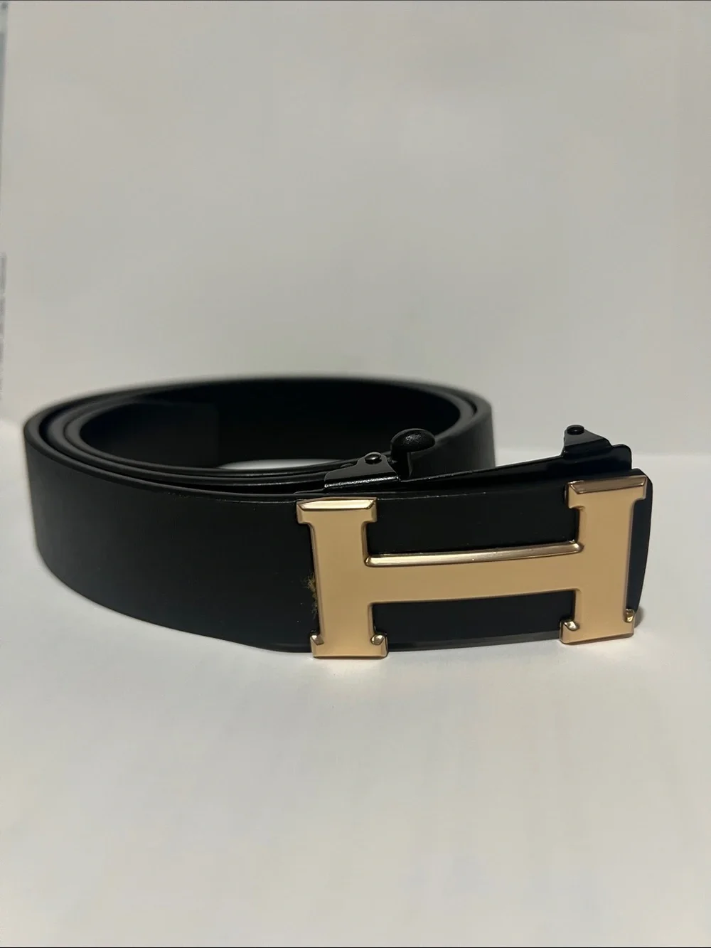 Hermes Black Leather Belt with Gold H Buckle